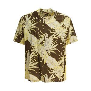 SUN SURF Men's Tropical Leaf Print Short Sleeve Button-Up Shirt Men BROWN Shirts